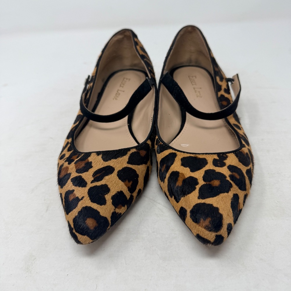 Essex Lane Leopard Print Calf Hair Mary Jane Point Toe Flats Gold Heel Size 6.5 - Picture 5 of 12
